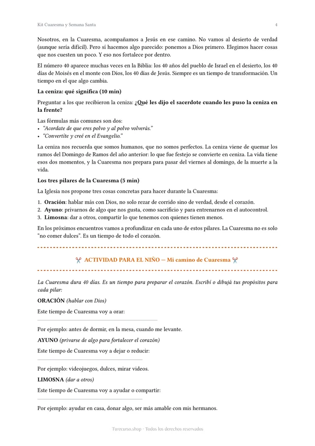 Página interior del Kit Cuaresma y Semana Santa