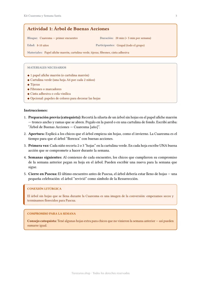 Página interior del Kit Cuaresma y Semana Santa
